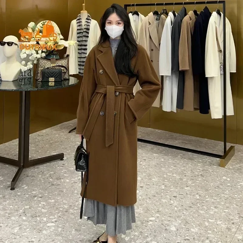 DUTRIEUX Top Quality Women Coat, Luxury Double Faced 10% Cashmere 90% Wool Women Long Coat Jacket,Winter Cashmere Coat for Women