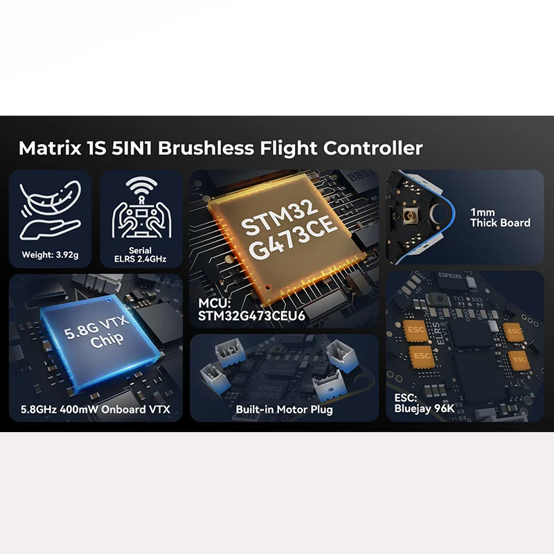 BETAFPV Matrix 1S 5IN1 FC Brushless Flight Controller ELRS Newest 5in1 For Meteor65 Pro Meteor75 Pro Brushless Whoop Quadcopter