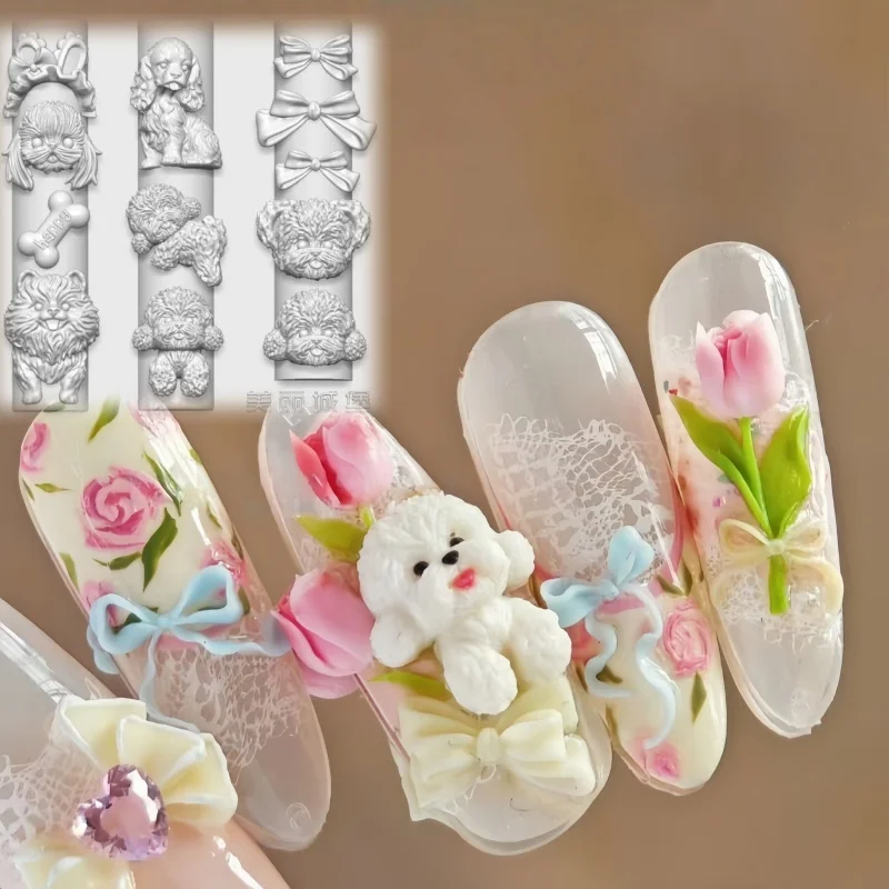 

1 шт., силиконовая форма для ногтей, кухня, милый питомец, медведь, собака, торт, мороженое, вилка, ложка, десерт, 3D форма для украшения ногтей «сделай сам»