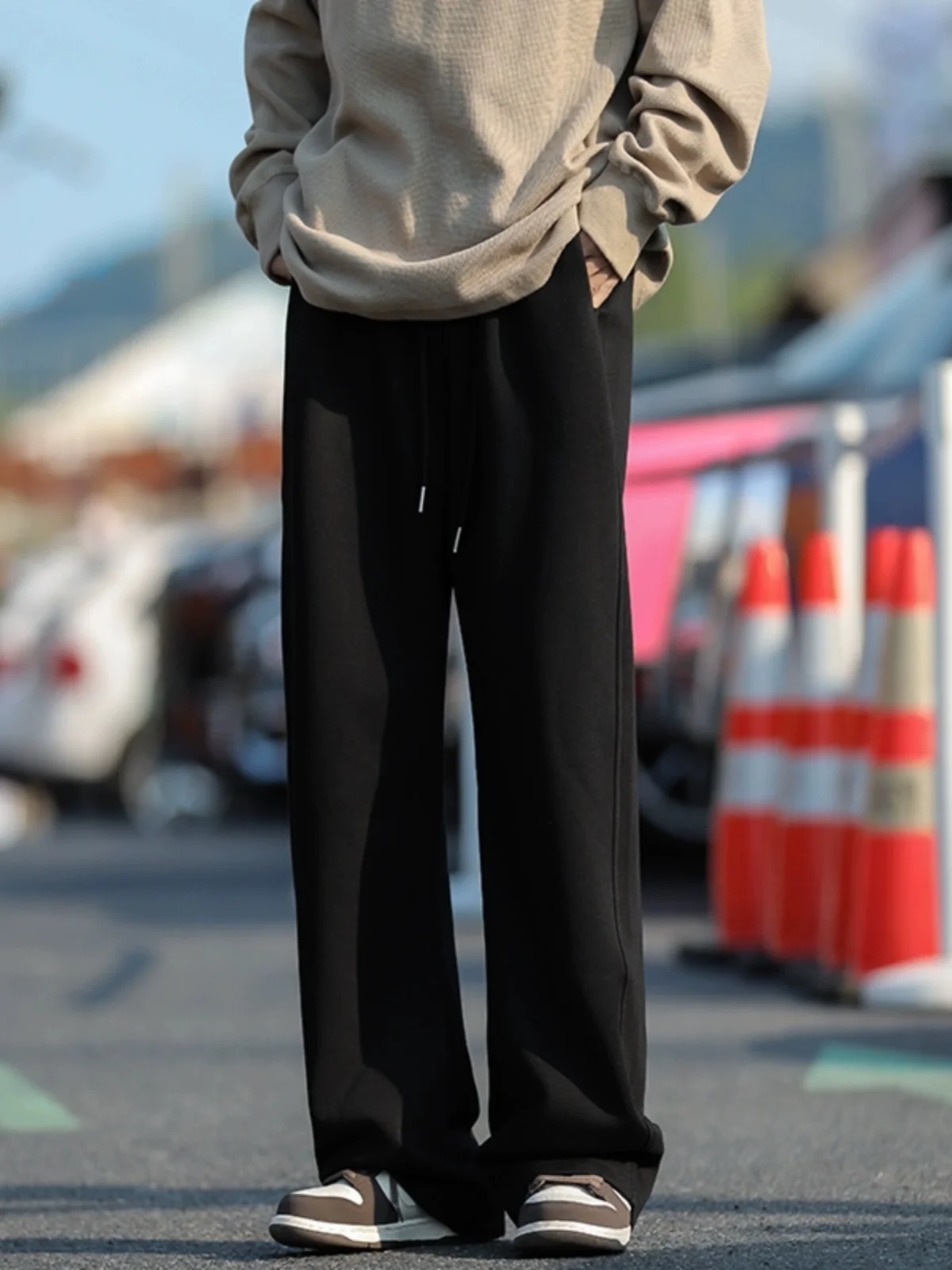 

Grey Men's Solid Color Japanese Trendy Brand Loose and Versatile Hanging Feeling Wide Leg Men's Casual Sports Long Pants