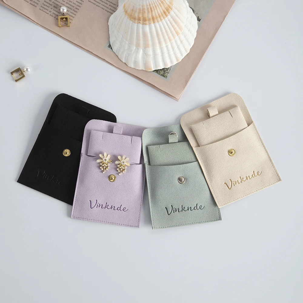 Personalized Custom Suede Jewellery Display Pouches With Insert Pad Card Set Necklace Earrings Small Snap Jewelry Packaging Bag