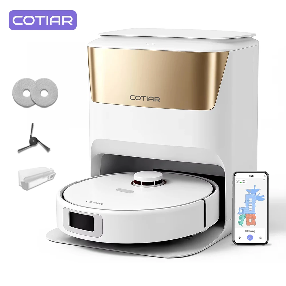COTIAR E50 9000Pa Robot aspirador 3 en 1 fregado secado caja de polvo DTOF láser Smart Home App Control