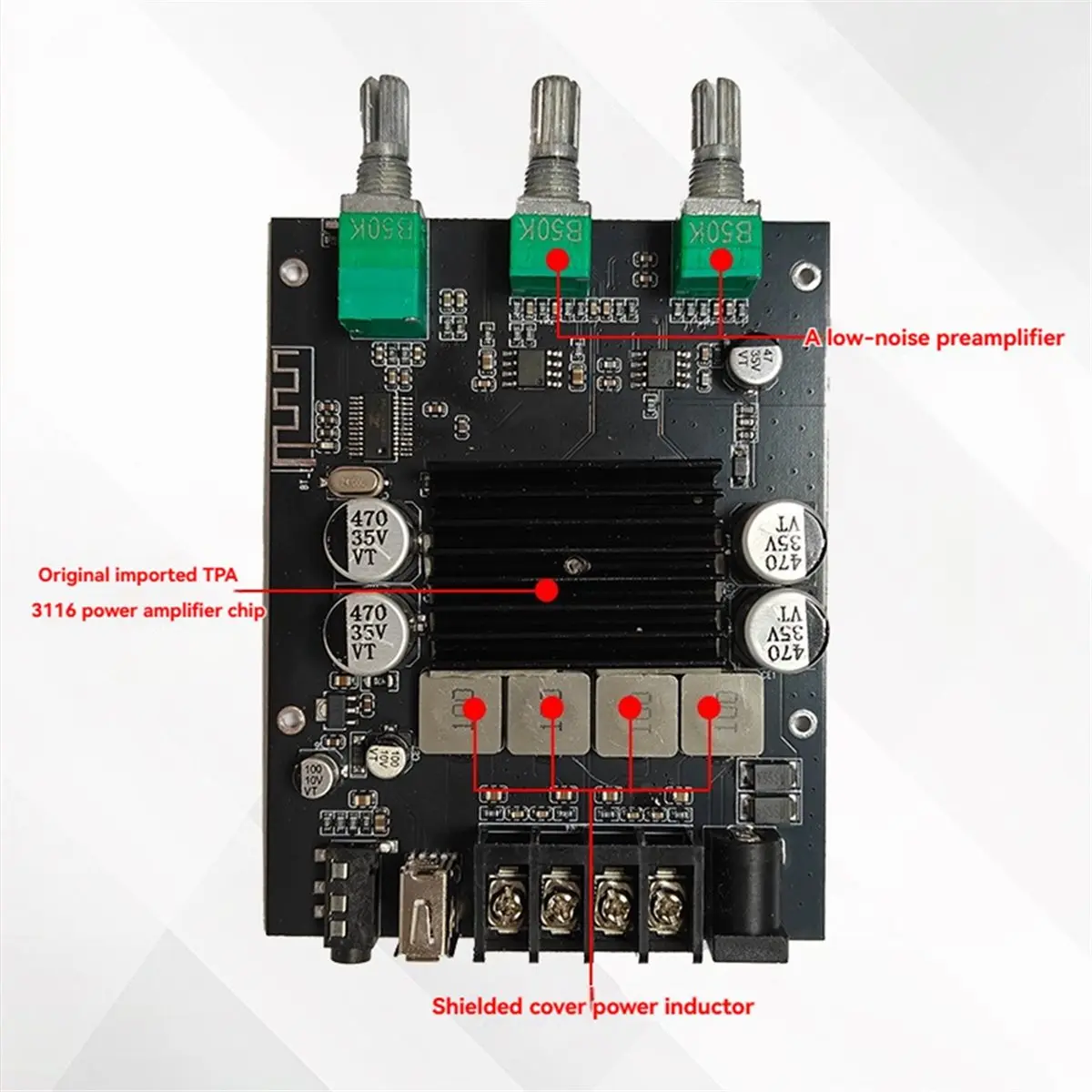 

(A23G) Плата Bluetooth-усилителя 1002T HIFI, 2.0-канальный аудиоусилитель мощностью 100Вт x 2, регулируемая плата усилителя для сабвуфера