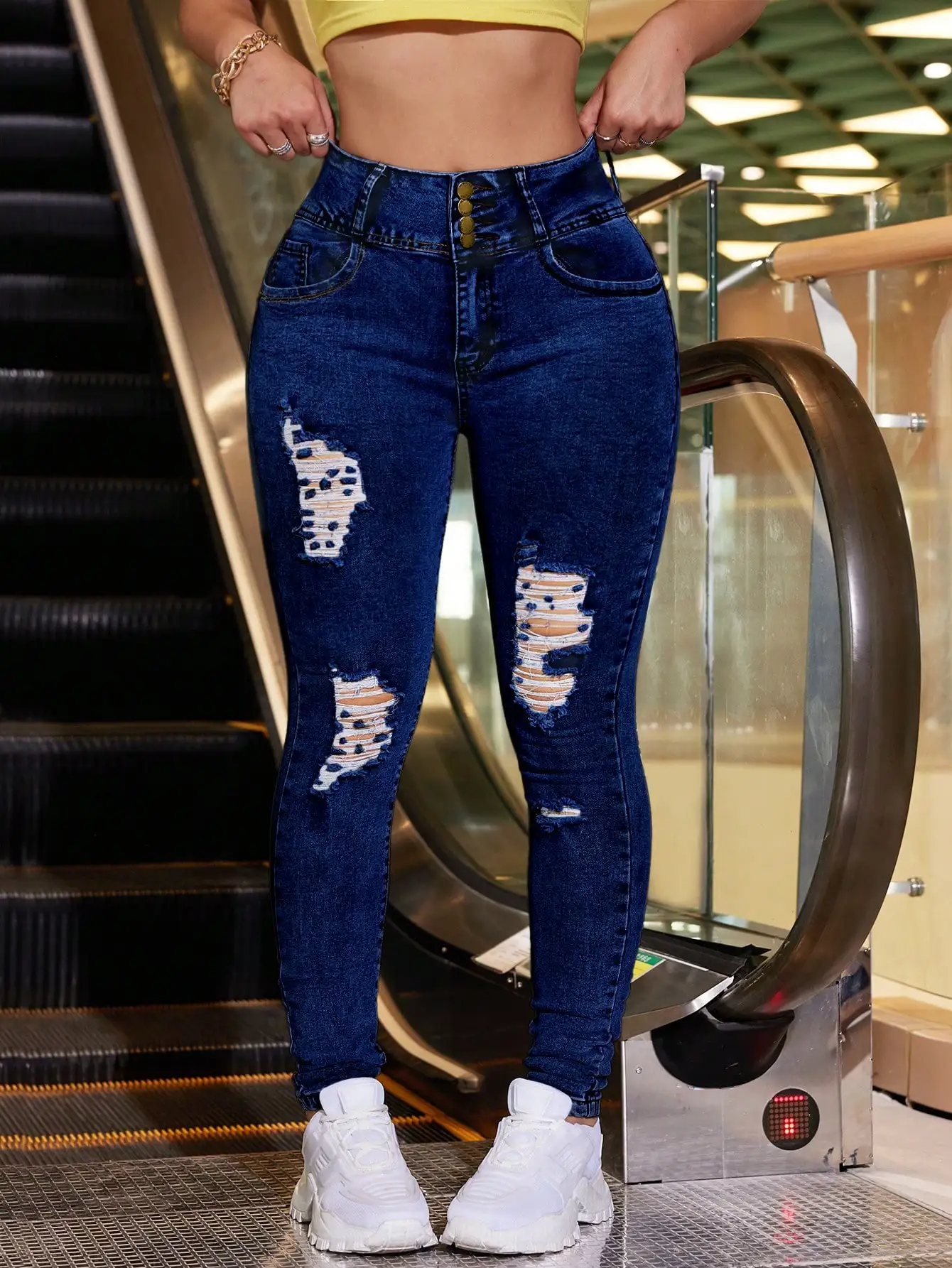 WGXWGX Women's High-Waisted Distressed Skinny Jeans Trendy Ripped Stretchy Denim Slim Fit Fashion Streetwear Pants