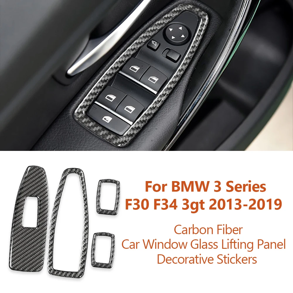 For BMW 3 Series F30 F34 F20 F21 3gt E90 2013-2019 Carbon Fiber Car Window Up Lifting Button Decorative Sticker Auto Accessories