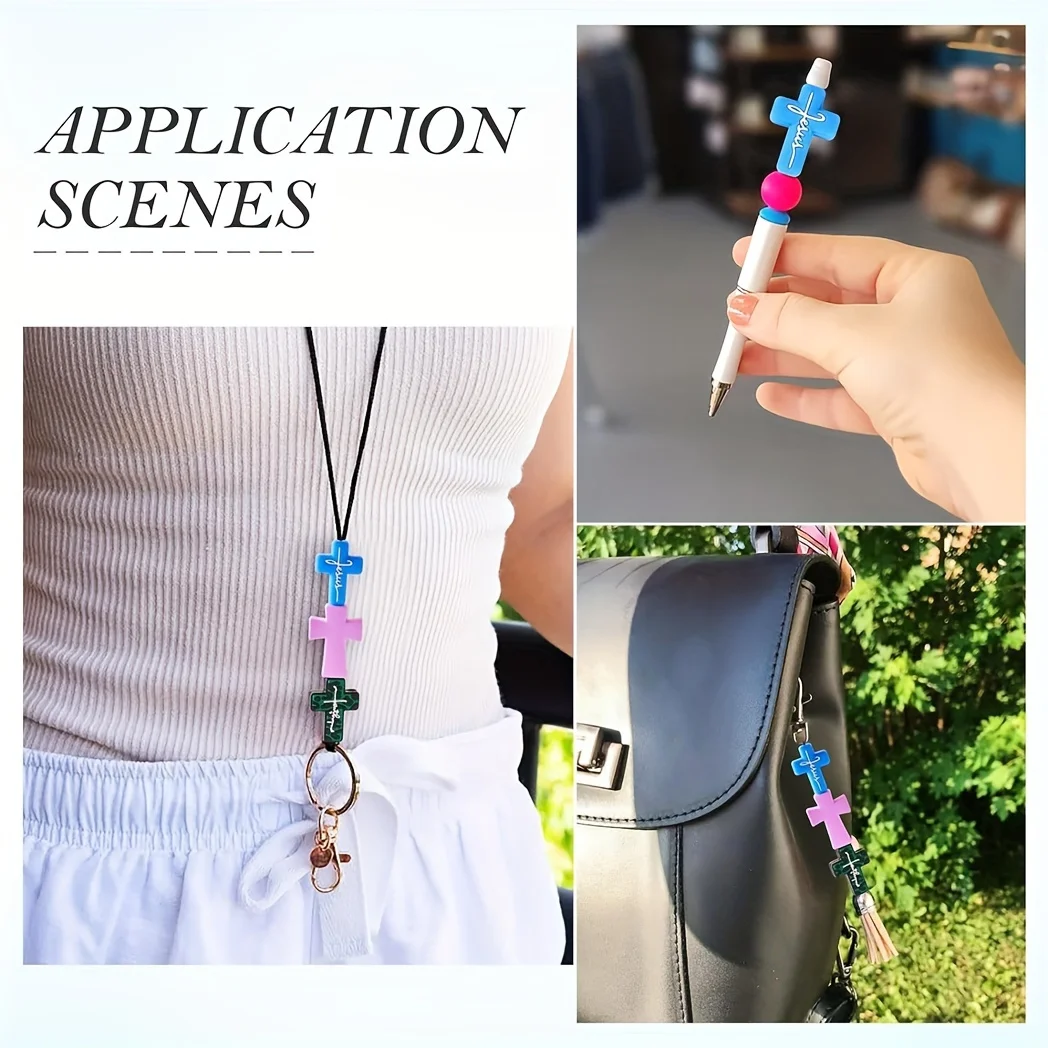 12 قطعة الصليب سيليكون البؤري الخرز لصنع المجوهرات DIY بها بنفسك الإبداعية أقلام شخصيات الديكورات حقيبة مفاتيح سلسلة سوار قلادة اليدوية #5