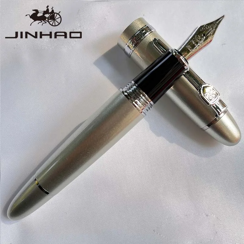1 STKS JINHAO 159 Klassiek ontwerp zilveren rand kalligrafie Iridium zakelijke pen met converter
