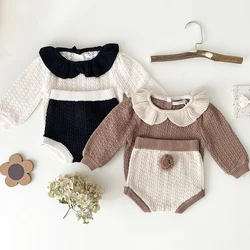 2024 Korean Style Autumn Spring Children Clothing Suit Long Sleeved Knitted Pullover Top+PP Shorts Infant Baby Girl Clothes Set