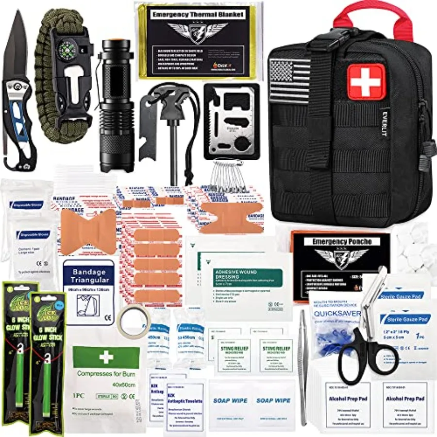 

250 Pieces Survival First Aid Kit IFAK EMT Molle Pouch Survival Kit Outdoor Gear Emergency Kits Trauma Bag for Camping Boat Hun