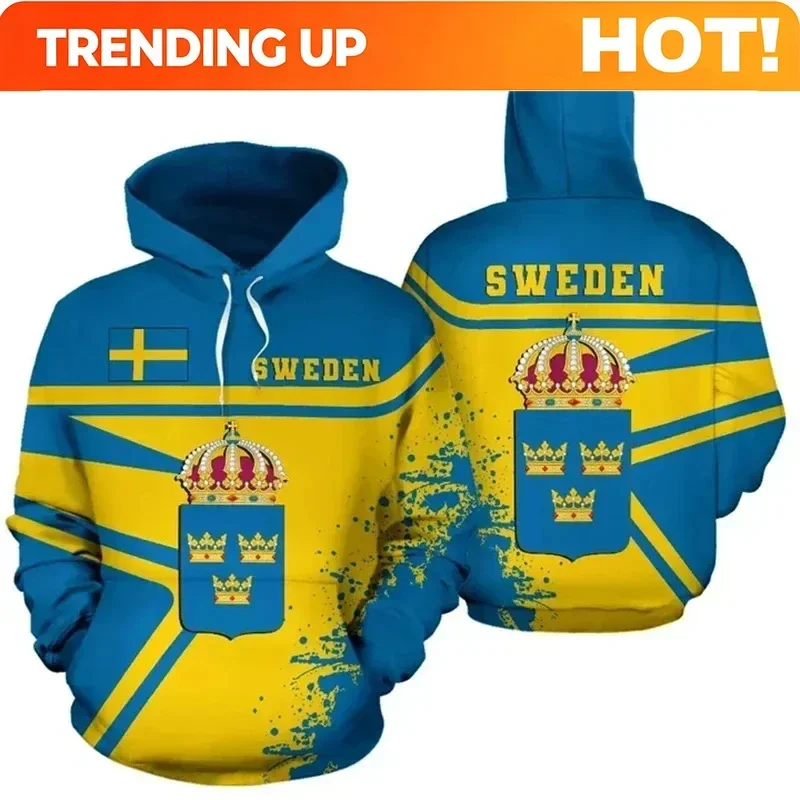 Customization 1 Piece Your Picture Sweden National Emblem 3D Printed Hoodie Long Sleeves Swedish Flag Sweatshirt For Men Clothes