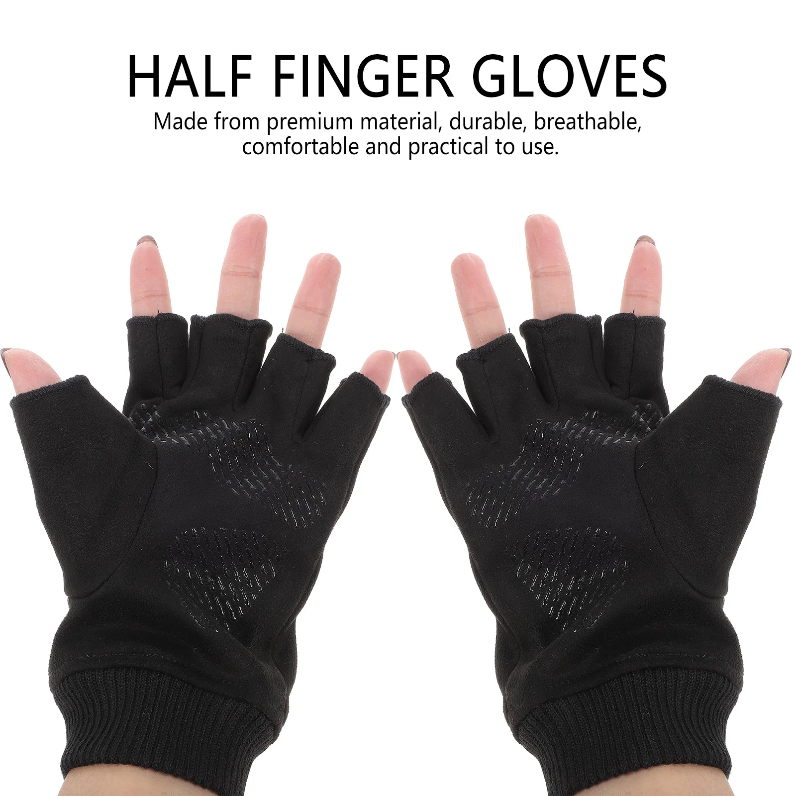 

Men Half Finger Skating Palm Protective Sports Warm Vent Gloves For Winter Riding Training Black Durable Cuff