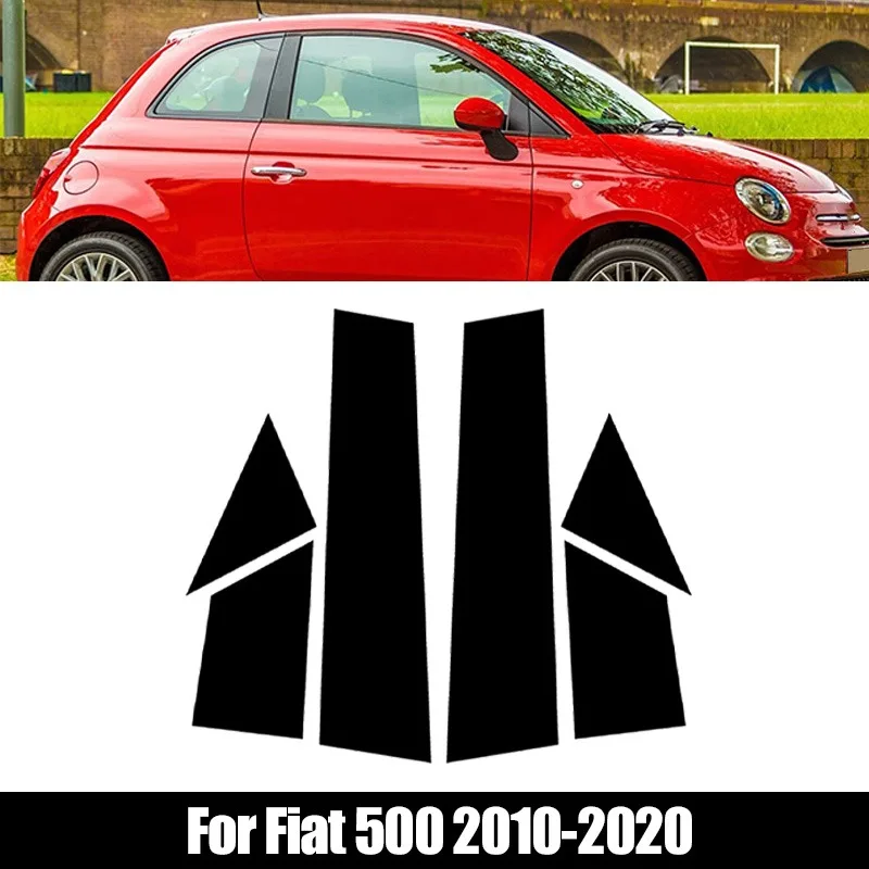 6Pcs/set Glossy Black Car Window Door Column B C Pillar Post Cover Trim For Fiat 500 2010 2011 2012 2013 -2020 Decor Stickers