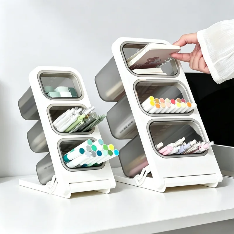 Large‑Capacity Oblique‑Insert Pen Desk Organizer, Storage Holder for School Office Stationery & Makeup