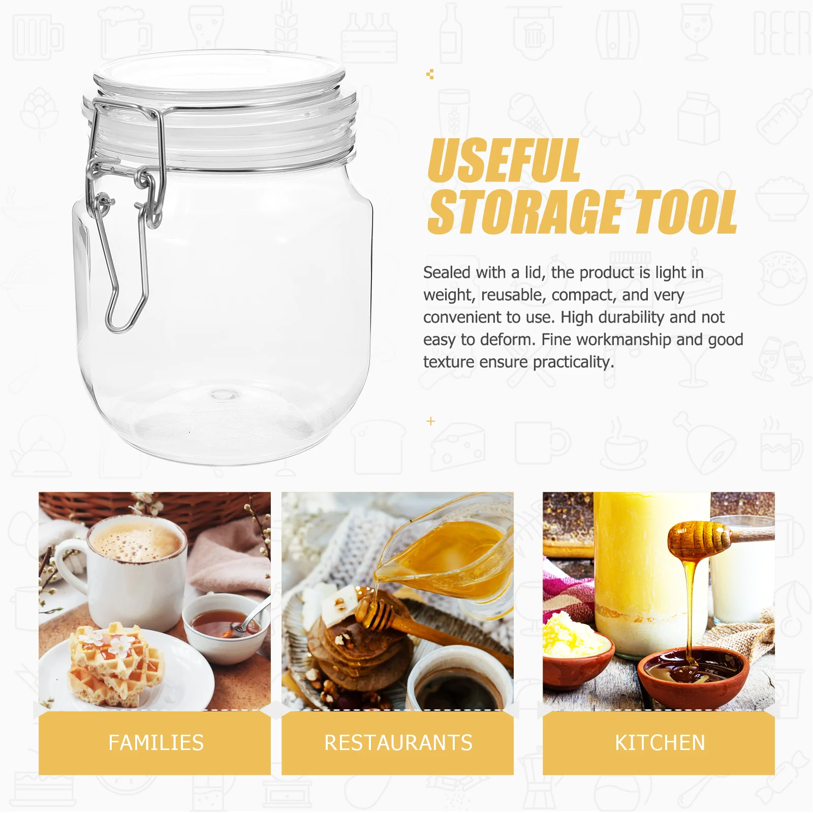 

2pcs 1LB Honey Jars Transparent PET Airtight Sealed Lid Containers Storage Reusable Practical Durability Small Bottles