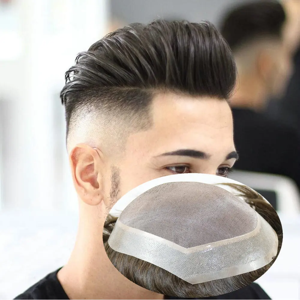 Peluca de cabello humano con Base de PU Mono para hombres, cabello masculino duradero, tupé de prótesis, reemplazo de cabello masculino, sistema transpirable