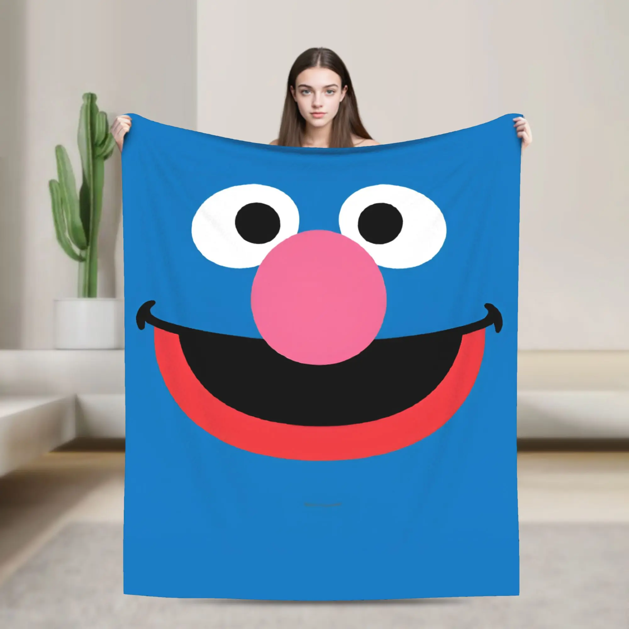 Grover Face Art Blanket S-Sesames Streets Travel Flannel Throw Blanket For Outdoor Warm Quality Bedspread Birthday Present
