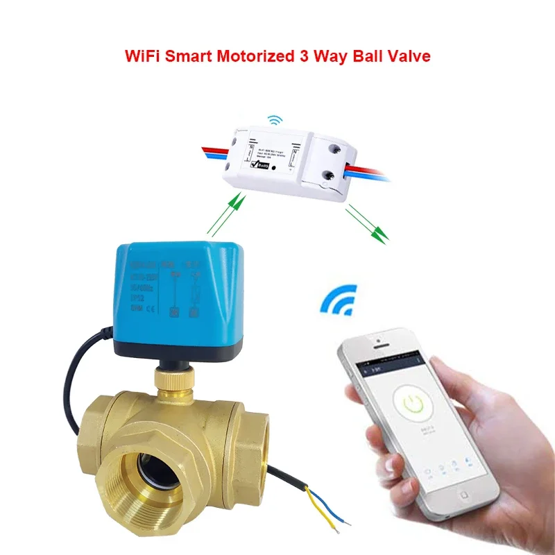 Smart Life APP Alexa Alice Google Home Tuya WiFi Smart Water Valve 3 Way Motorized Electric Ball Valve Smart Switch Timing