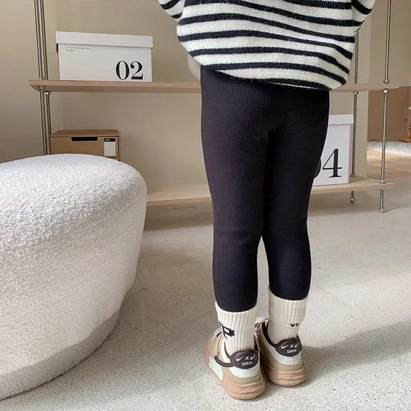 Pantalones coreanos de una pieza con forro polar para niños, pantalones cálidos hasta el tobillo con dibujos animados para niñas y niños, Otoño e Invierno