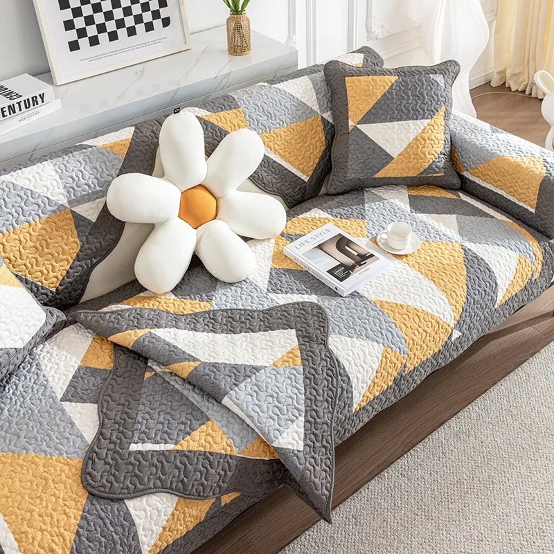 Korean Style  Small Floral Fabric Sofa Cover Non-slip Couch Seat Cushion Corner Towel Mats Floral Geometric Stripe Sofa Covers