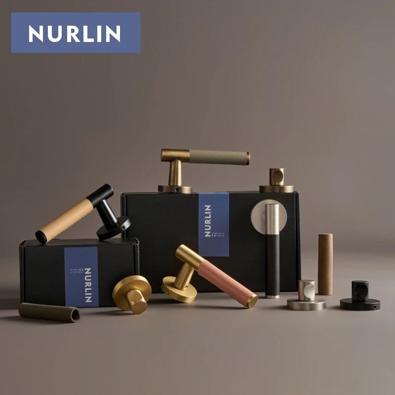 Nurlin Real Leather Brass Door Room Lever Handle Set Mortise Passage Privacy Thumble Turn Deadbol Dummy Antique Brass Bronze