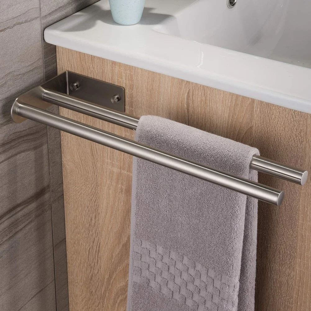 Bathroom Wall Mounted Towel Rack 304 Stainless Steel No Drill Installation Long Term Durability Brushed Finish
