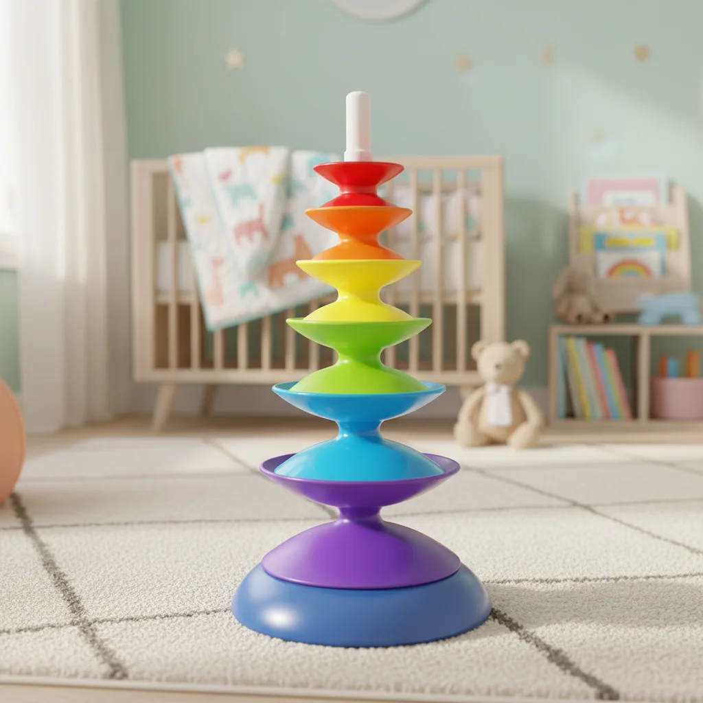 Regenbogen-Stapelringe, rotierendes Montessori-Spielzeug, Regenbogen-Ringturm, frühkindliches Lernpuzzle