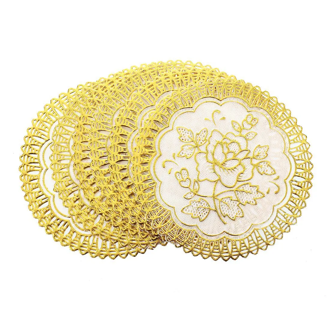 6 Exquisite Gold-tone Flower Dinning Table COASTERS SET