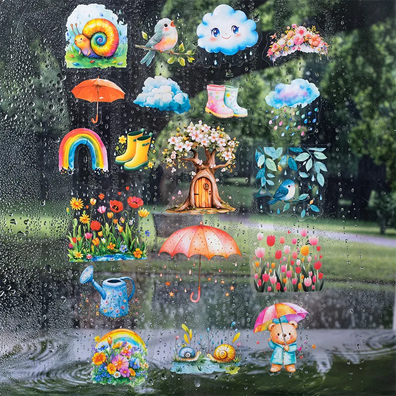 15pcs/lot Kawaii Stationery Stickers Small animals seeking shelter from the rain Planner Decorative Mobile Stickers