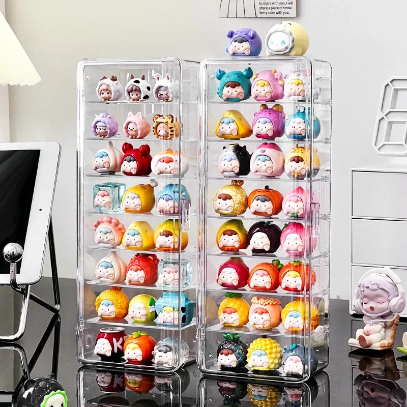 8 Layers Cute Dolls Display Case Blind Box Storage Box Key Chain Action Figures Display Cabinet Mini Dolls Organizer for Molly