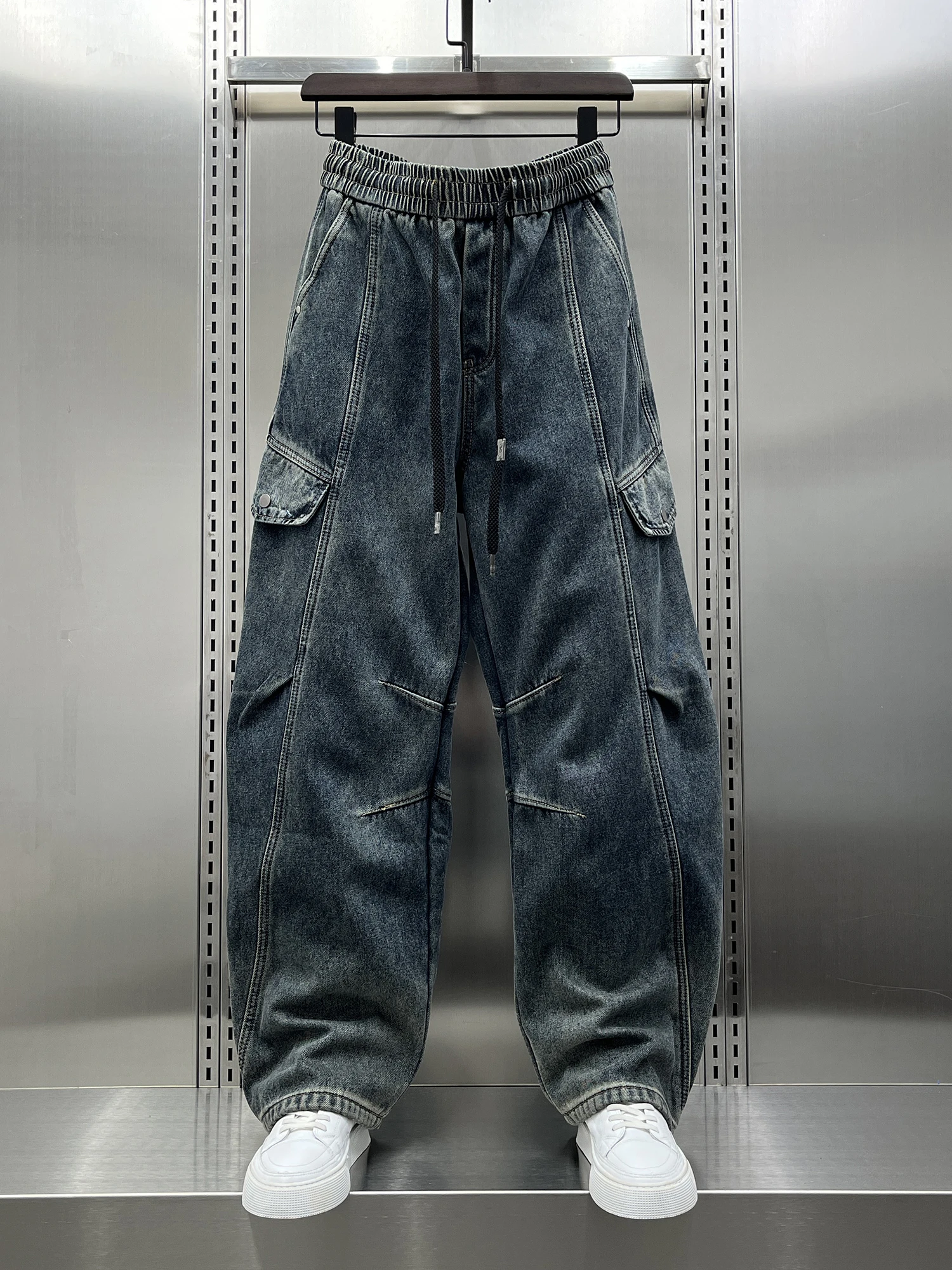 

Теплые мужские джинсы на подкладке в американском стиле High Street Sle, модная рабочая одежда, повседневные брюки с прямыми штанинами для молодежи, зимний сезон