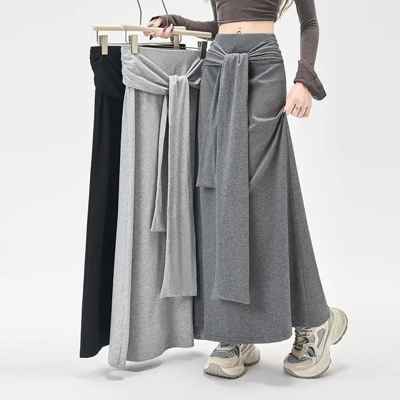 Gray Irregular Straps Long Skirts 2026 New Women's Hip Straight Casual Long Skirt