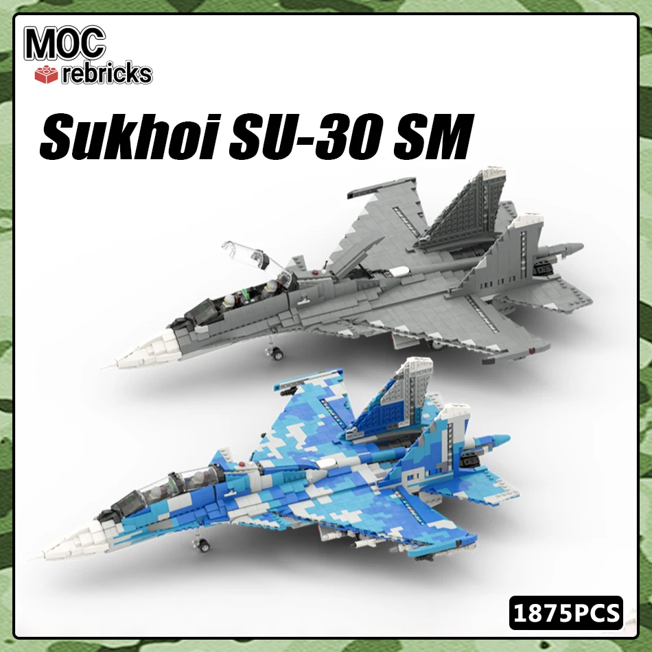 MOC Building Block Series Sukhoi SU-30 SM Bomber DIY Model Toys Military Fighter Brick Assembling Education Children's Xmas Gift