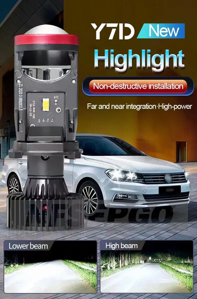 Y7D 120W H4 Headlights Car H4 LED Mini Projector Lens 6000K High Low Beam Turbo Fan Auto LED H4 Lamp LHD RHD 12V 24V