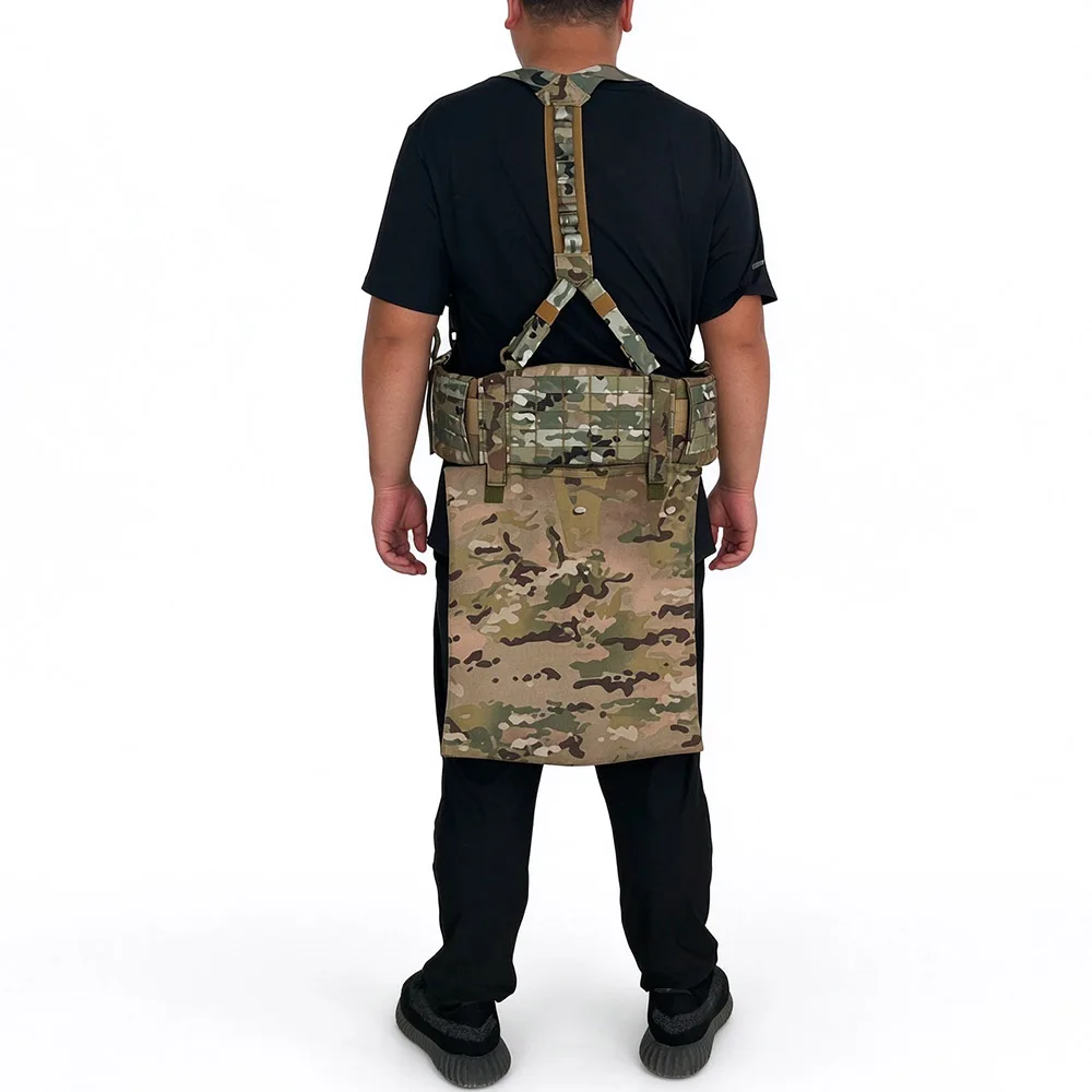 Tactical Butt Pad Set Camo MOLLE Waist Harness with Adjustable Suspender Belt Rear Seat Panel for Airsoft Hunting CS Games