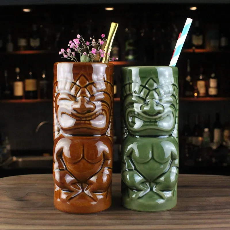 Ceramic Vase 350ml Statue Tiki Cups Bar Decor Tool Drinking Smoothie Beverage Creative Hawaii Cup Tiki Mug Bookshelf Decoration