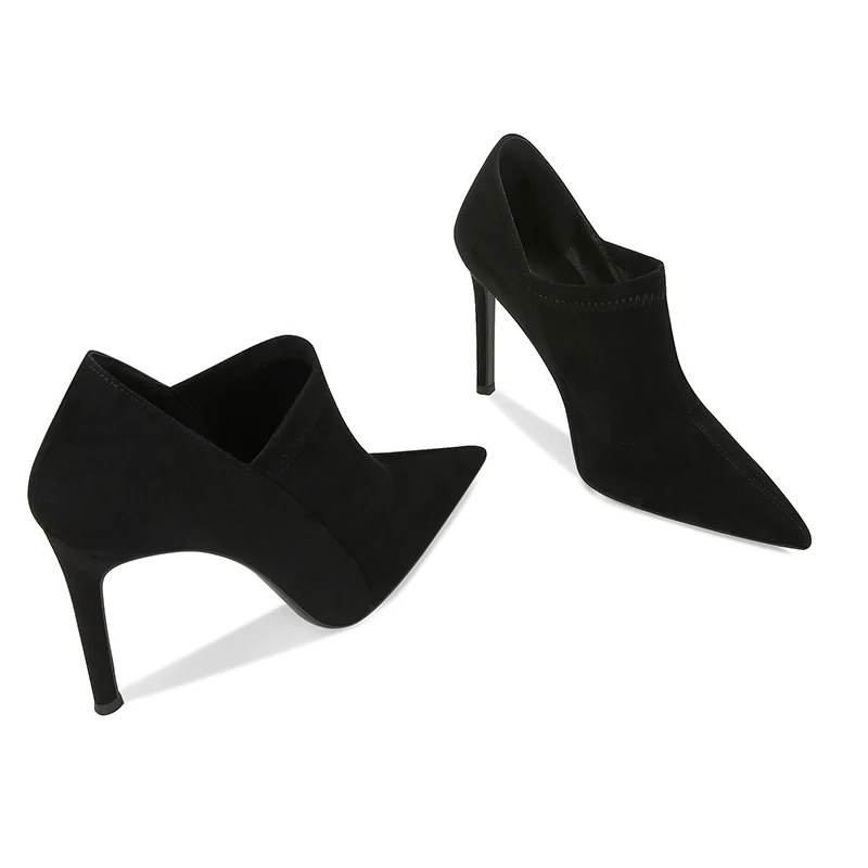 أحذية نسائية مثيرة بكعب عالٍ أحذية جديدة بمقدمة مدببة من جلد الغزال 2025 مصممة للخريف فستان نسائي للحفلات مقاس كبير 43 Mujer Zapatos