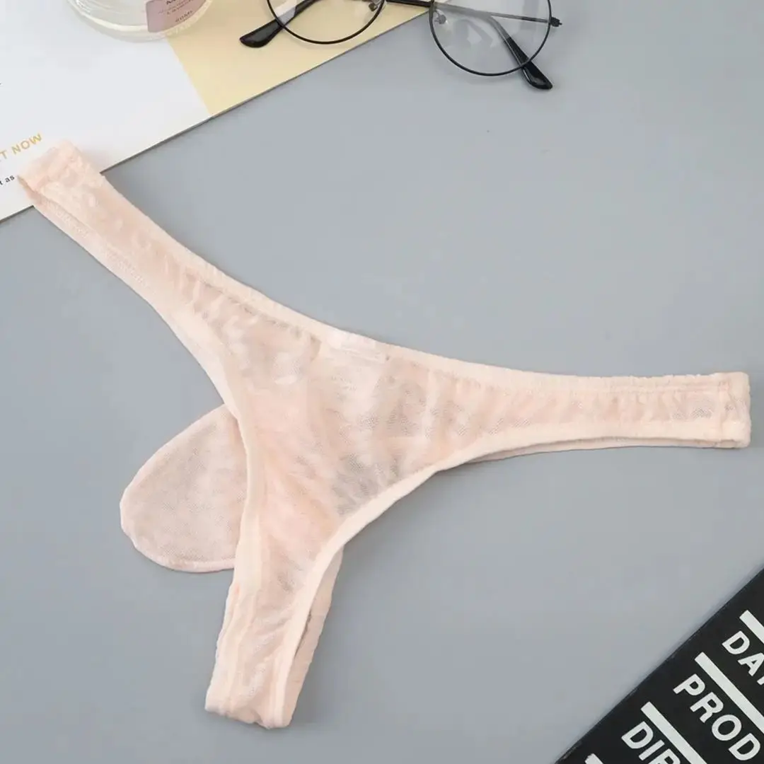 Men\'s Ice Silk Jacquard thong Transparent Sexy Fun Ultra thin High Elastic Breathable Silk Smooth Elephant Nose Nude Temptation