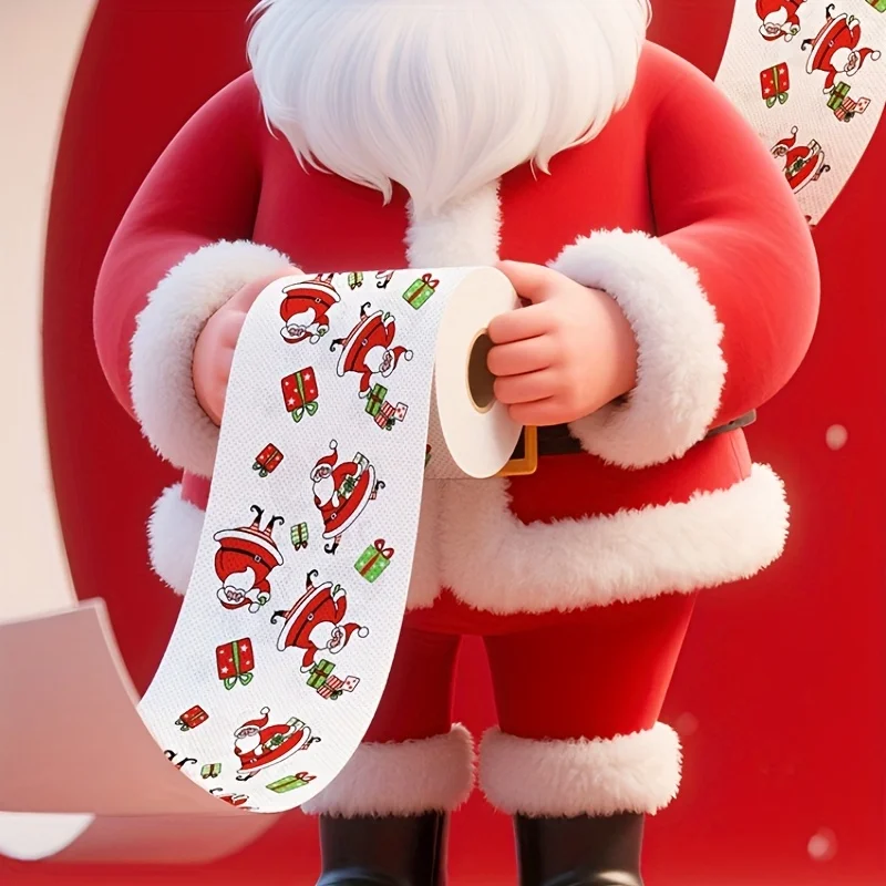 Papel higiénico navideño de 4 Uds., diseño navideño de Papá Noel con renos, copos de nieve y bastones de caramelo, rollo Jumbo de núcleo de madera para el hogar