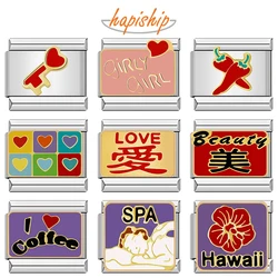 Happish Top – Bracelet Original en acier inoxydable, 9mm de largeur, marguerite café, clé SPA amour italien, breloque bricolage, fabrication de bijoux DJ094