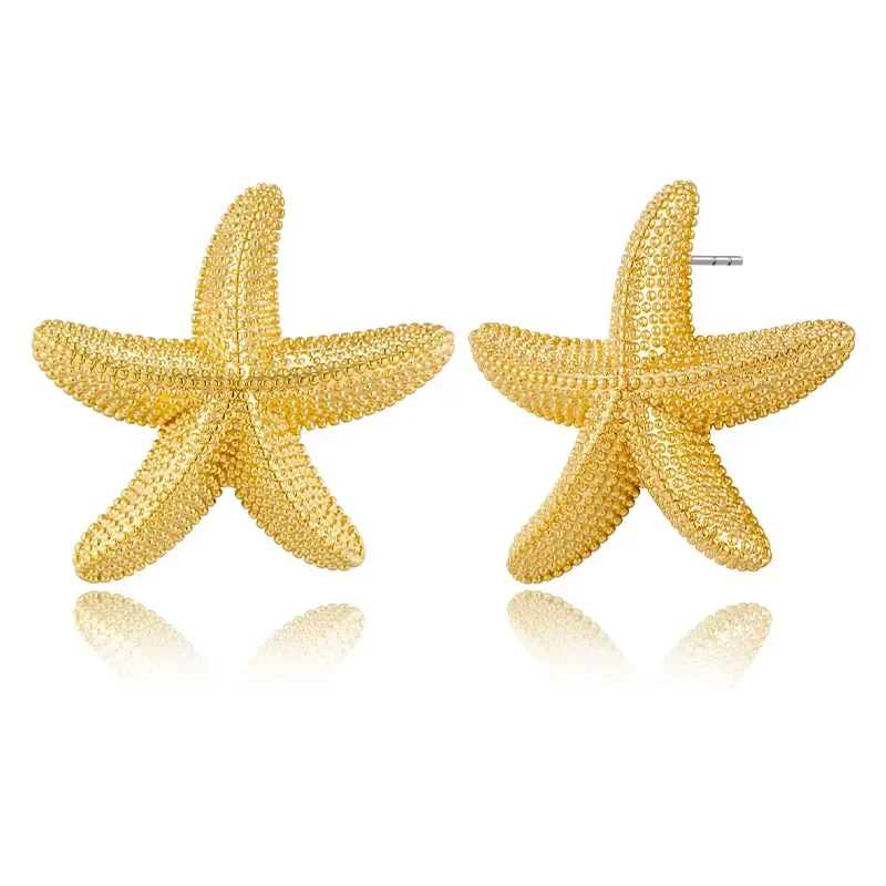 Vintage Gold Color Starfish Shape Metal Earrings for Women Holiday Jewelry