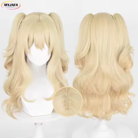 Aihara Yuz Cosplay Wig Anime Long Light Blonde With Double Ponytails Heat Resistant Synthetic Hair Halloween Wigs + Wig Cap