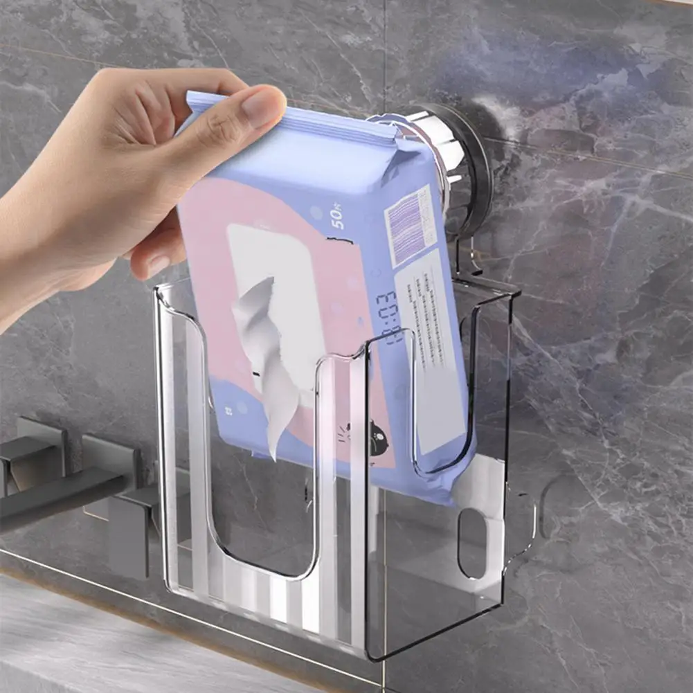 Toilet Paper Holder Wall Mount Wipes Storage Box Transparent Paper Dispenser with Strong Suction Cup Easy Install Bathroom Wipes