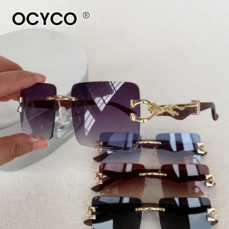 Mode Randlose Quadratische Sonnenbrille Für Mann Leopard Design Gradienten Sonnenbrille Frau Luxus Outdoor Brillen UV400 – Detail 6