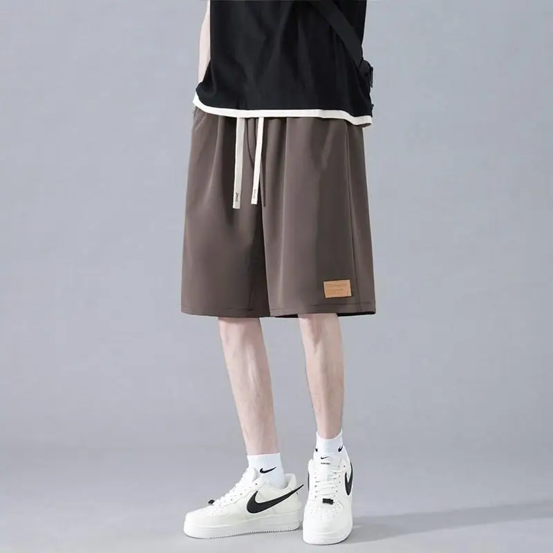 Youth Ice Shreds Men 2024 Summer Trend All-match Loose Thin Style Breathable Solid Color Elastic Waist Affordable Casual Shorts