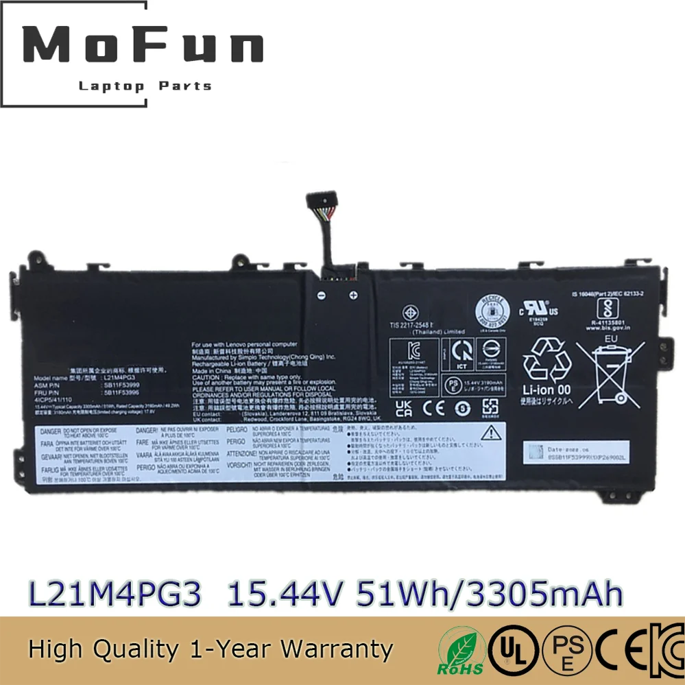 

Оригинальный аккумулятор для ноутбука L21M4PG3 15,44 В 51 Втч для Lenovo Yoga 13 Вт 5B11F53996 5B11F54001 L21C4PG3 L21D4PG3 L21L4PG3