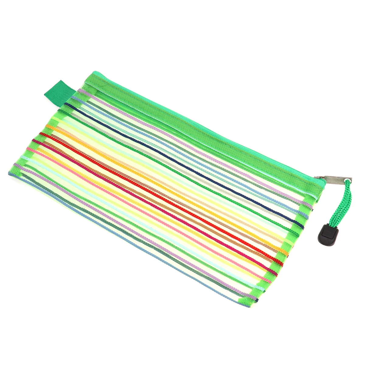 

12 PCS Mesh Storage Bag with Zipper Colorful Stripe Pouch Pencil Case Rainbow Stripes Nylon