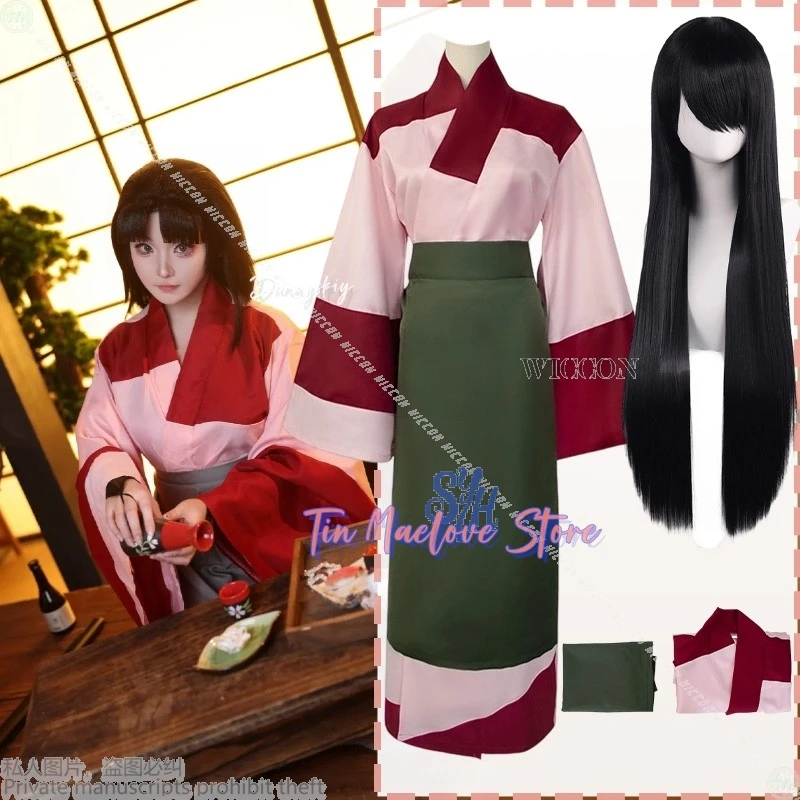 

Anime Movie Cosplay Sango 코스튬 Japanese Retro Kimono Long Dress Cartoon Girls Uniform Long Wigs Halloween Christmas Party Cos