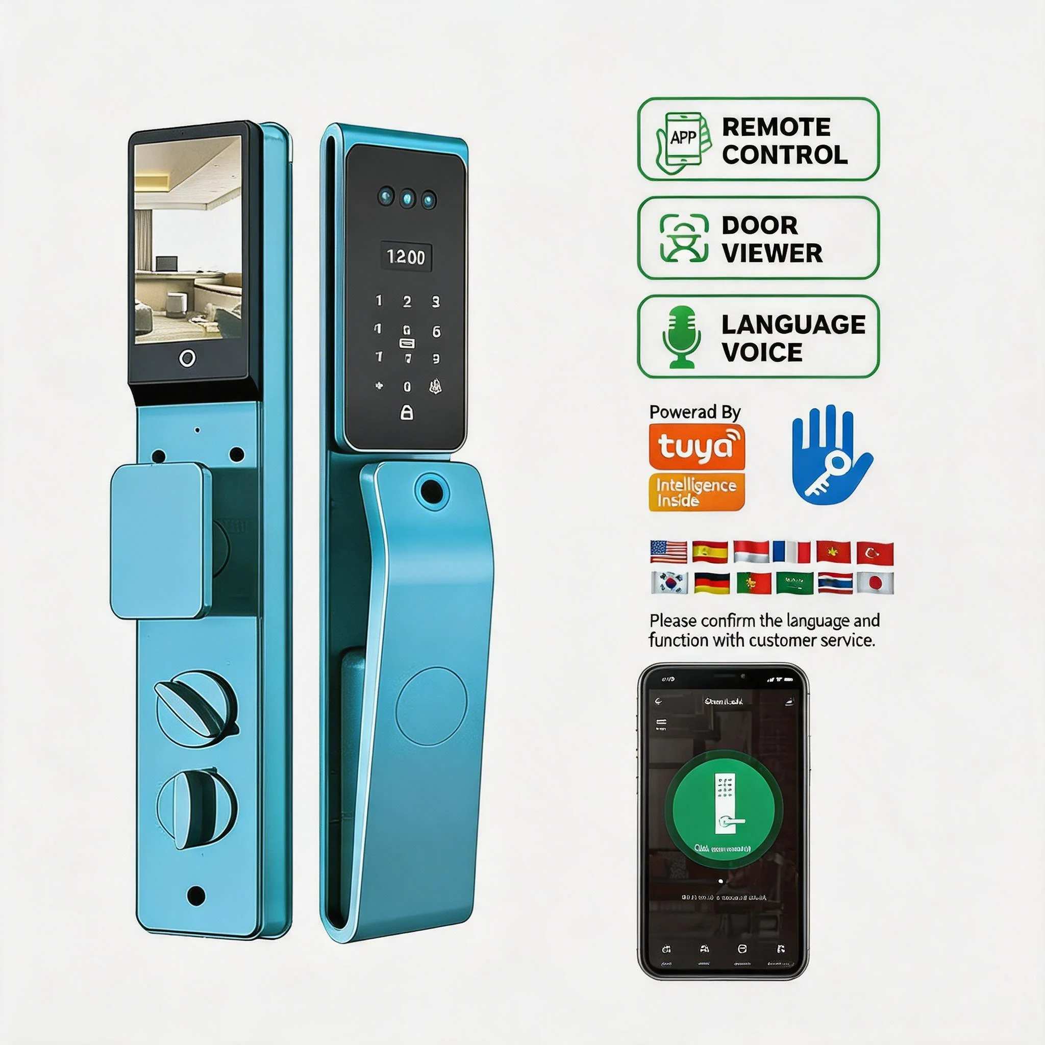 3D Full Automatic Fingerprint Key/Card Password Tuya Wifi Smart Lock Aluminum Stainless Steel Wood App Control