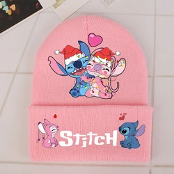 Christmas Stitch Disney Girls cappello lavorato a maglia Kawaii Cartoon Printed Hat Casuals Baby Cap bambini Beanie autunno inverno abbigliamento