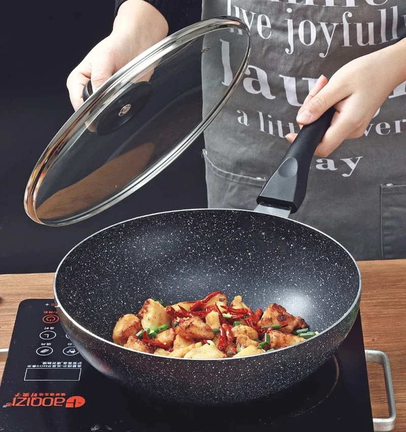 

Maifan Stone Non-Stick Frying Pan Durable Pot Multifunctional Household Heating Non-Oily Fume Frying Pan With Lid Kitchen Pans